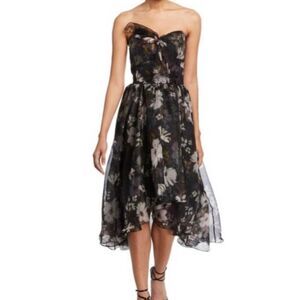 Anthropologie Shoshanna Midnight Black Strapless Floral Haisley Silk Dress 8